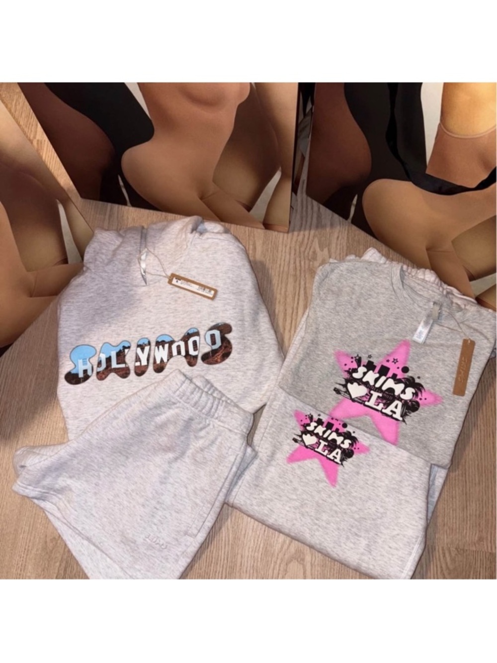 La skims Graphic Sweatshirt and Sweatshorts Sets light grey 250 each all small